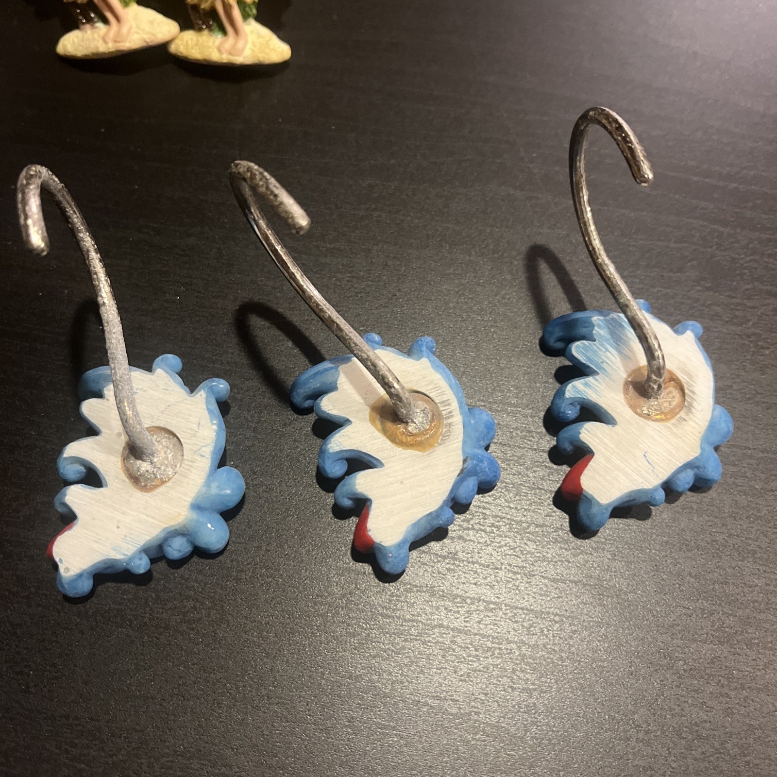 Vintage Set of 10 Shower Curtain Hooks Rings Metal Resin Palm Hawaii Beach Surf