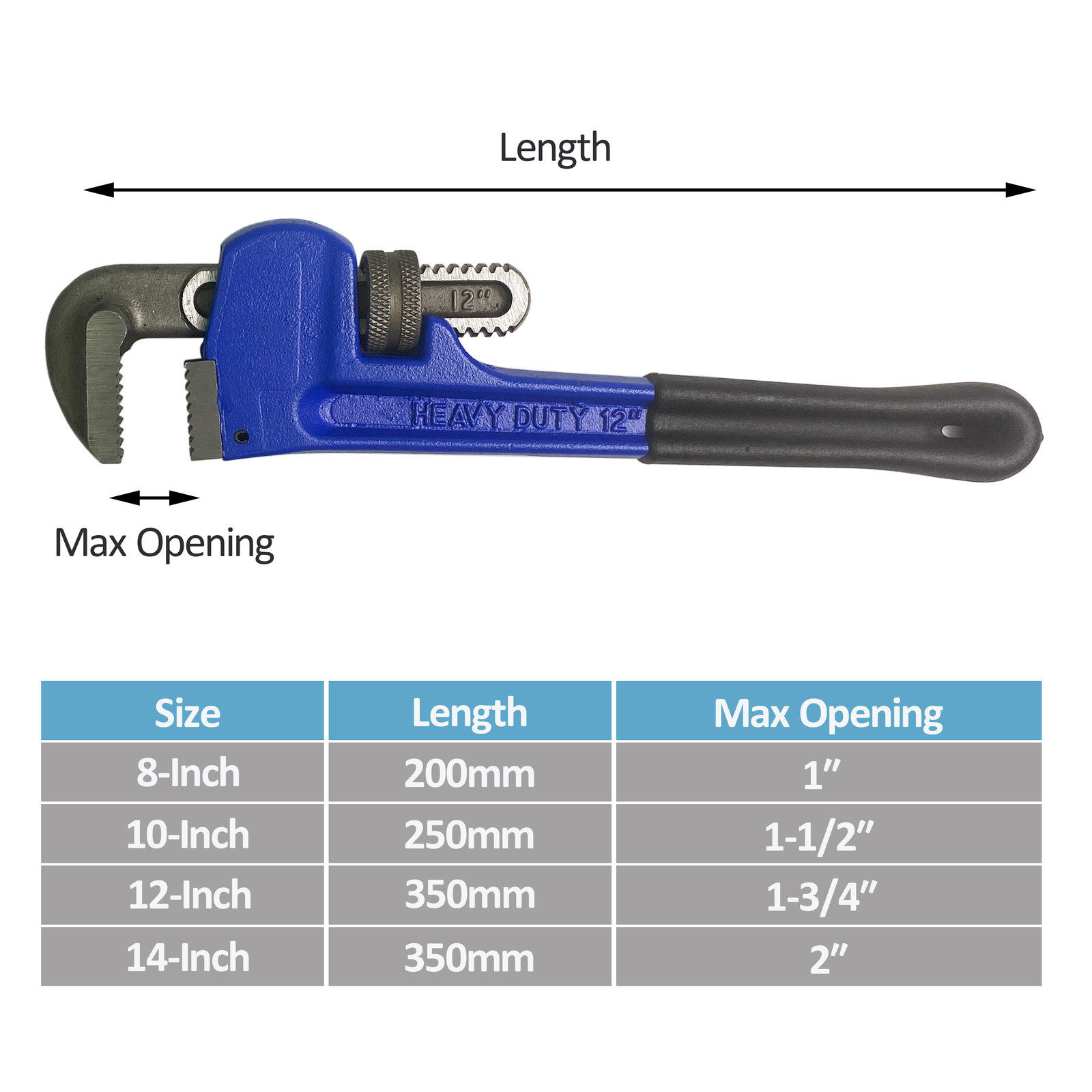 HFS(R) 4 Pack Heavy Duty Pipe Wrench Set, Adjustable 8" 10" 12" 14" Soft Grip