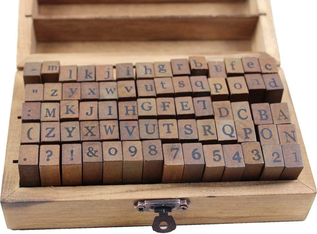70pcs Alphabet Stamps Vintage Wooden Rubber Letter Number And Symbol Stamp Set