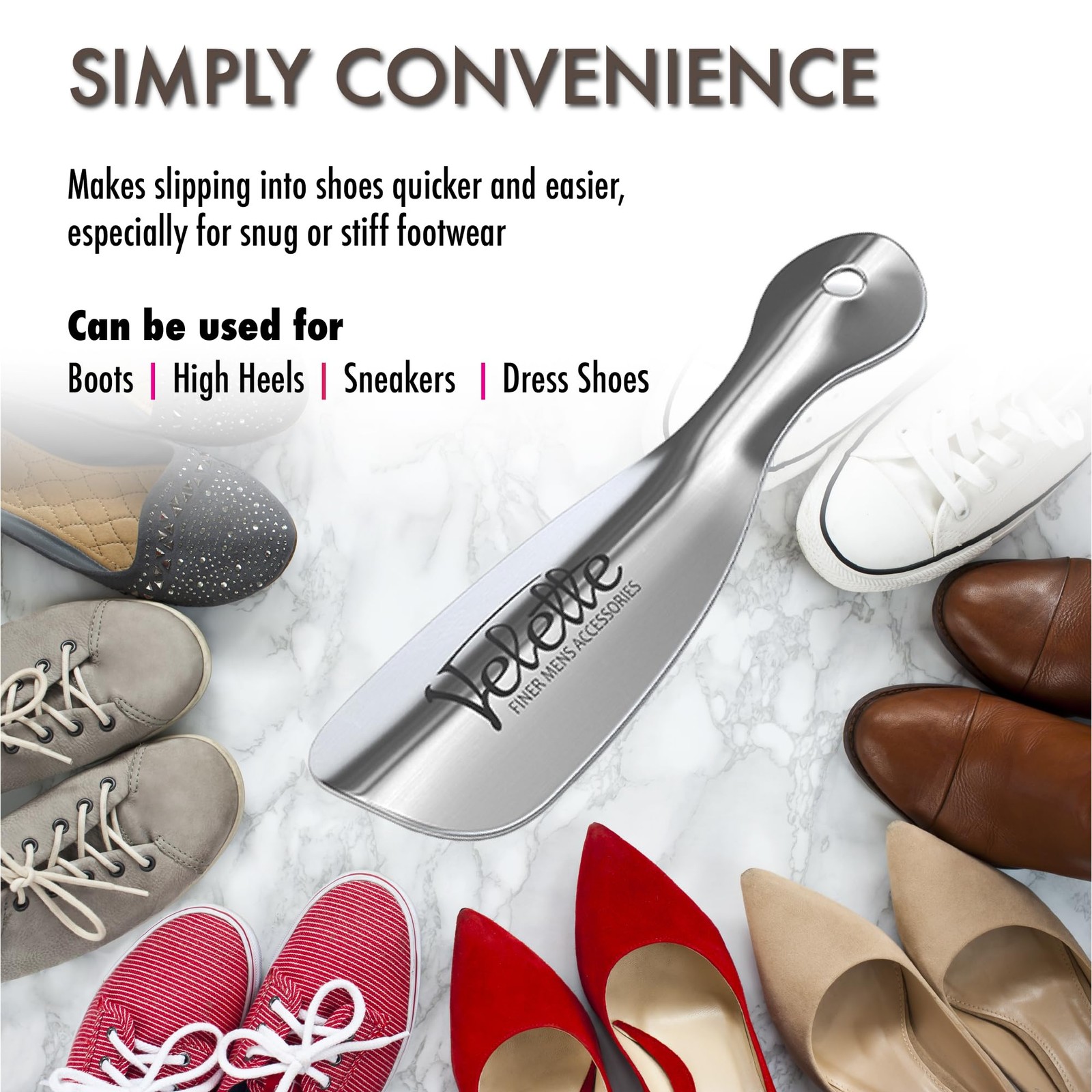 Velette 3-Pack Metal Shoehorn - 2 Set 7.5" Long Shoe Horn,1 Set