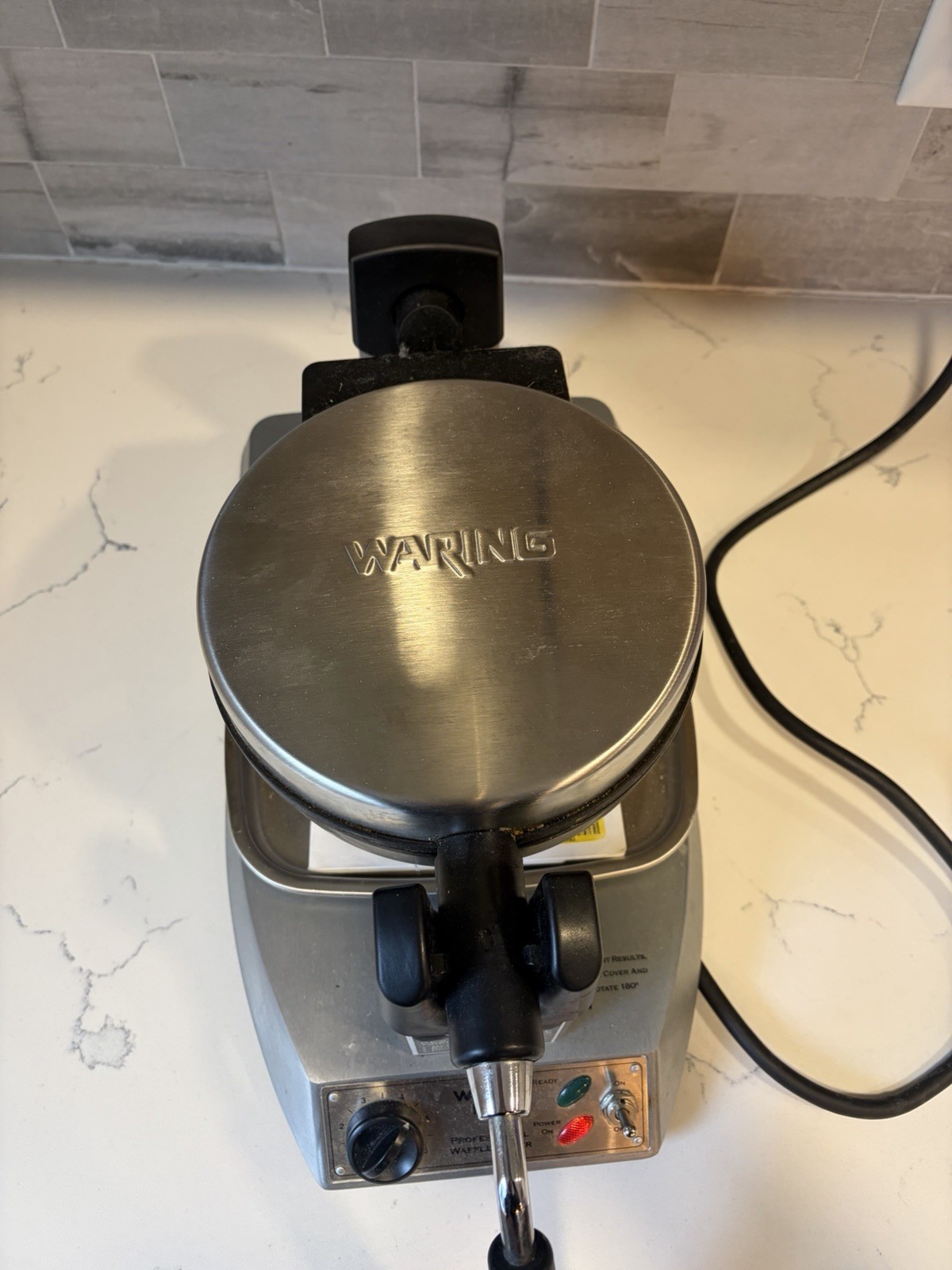 WARING Pro WMK300 Professional Belgian Waffle Maker Silver Used Tested