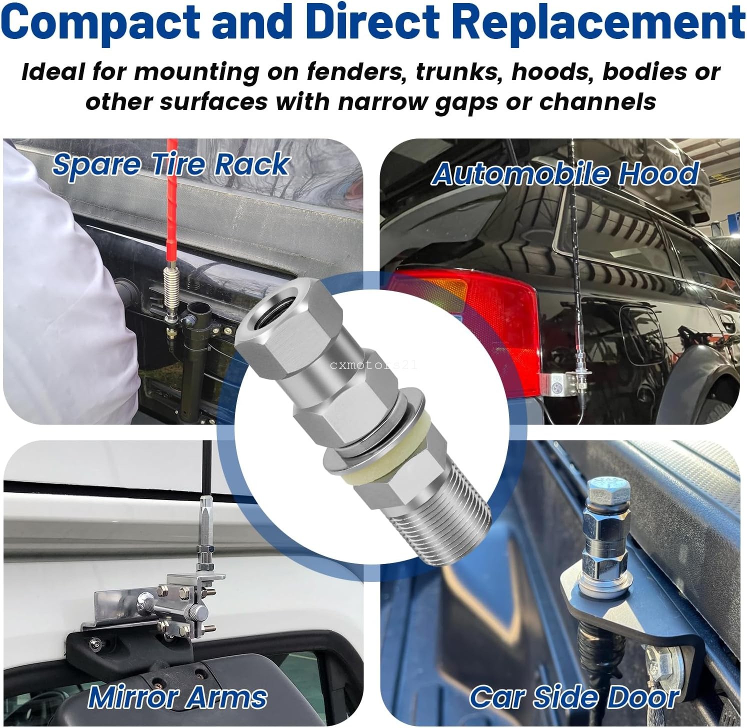 CB Antenna Stud Mount Adapter 3/8"x24 to SO-239 UHF Female Dual Hex Nut for Jeep