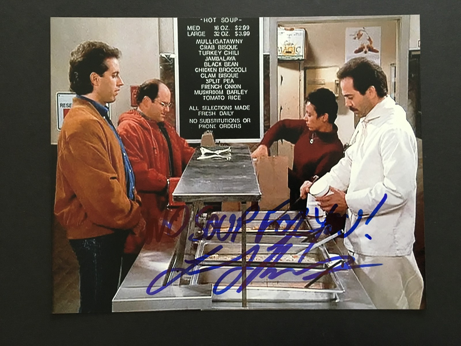 LARRY THOMAS "SOUP NAZI"  AUTOGRAPHED  " NO SOUP FOR YOU" 8 X 10 PHOTO