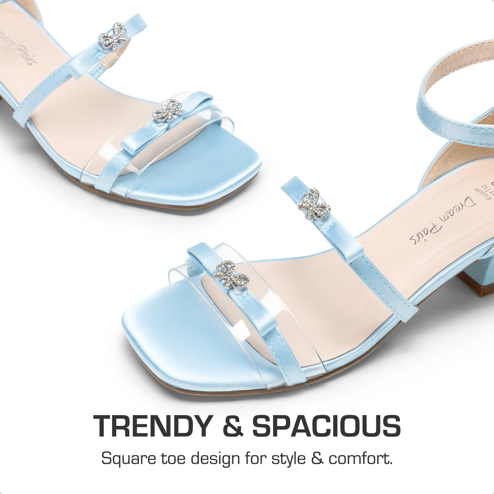 Girls Dress Sandals Low Heels Ankle Straps Wedding Party Princess Heeled Sandals