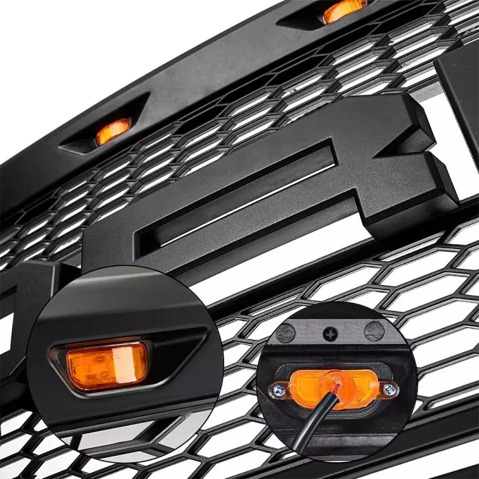 For 2004-2008 F150 F-150 Raptor Style Front Bumper Grille Grill Black w/Lights