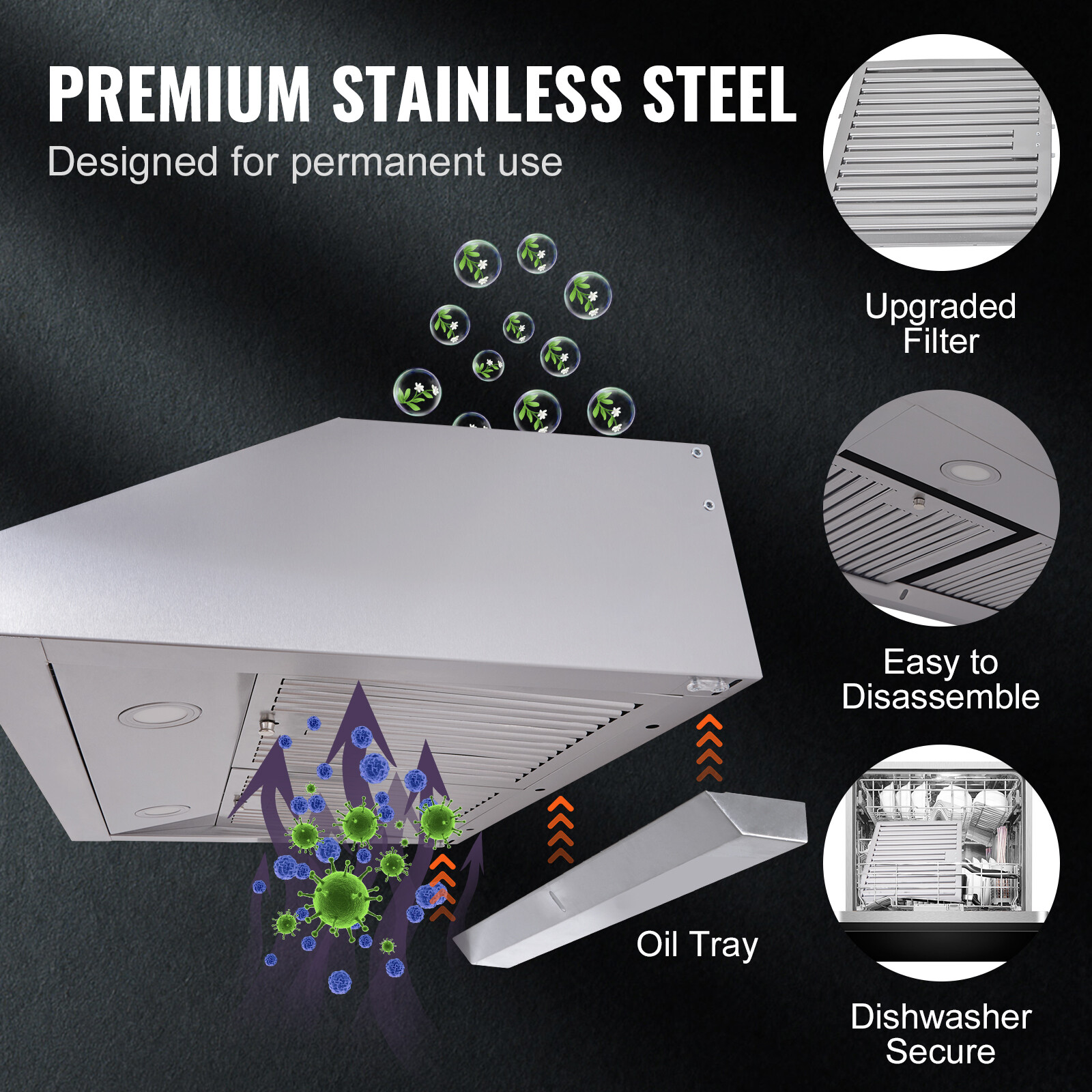 VEVOR 30" Under Cabinet Range Hood Kitchen Vent 3-Speed Touch Control w/LED