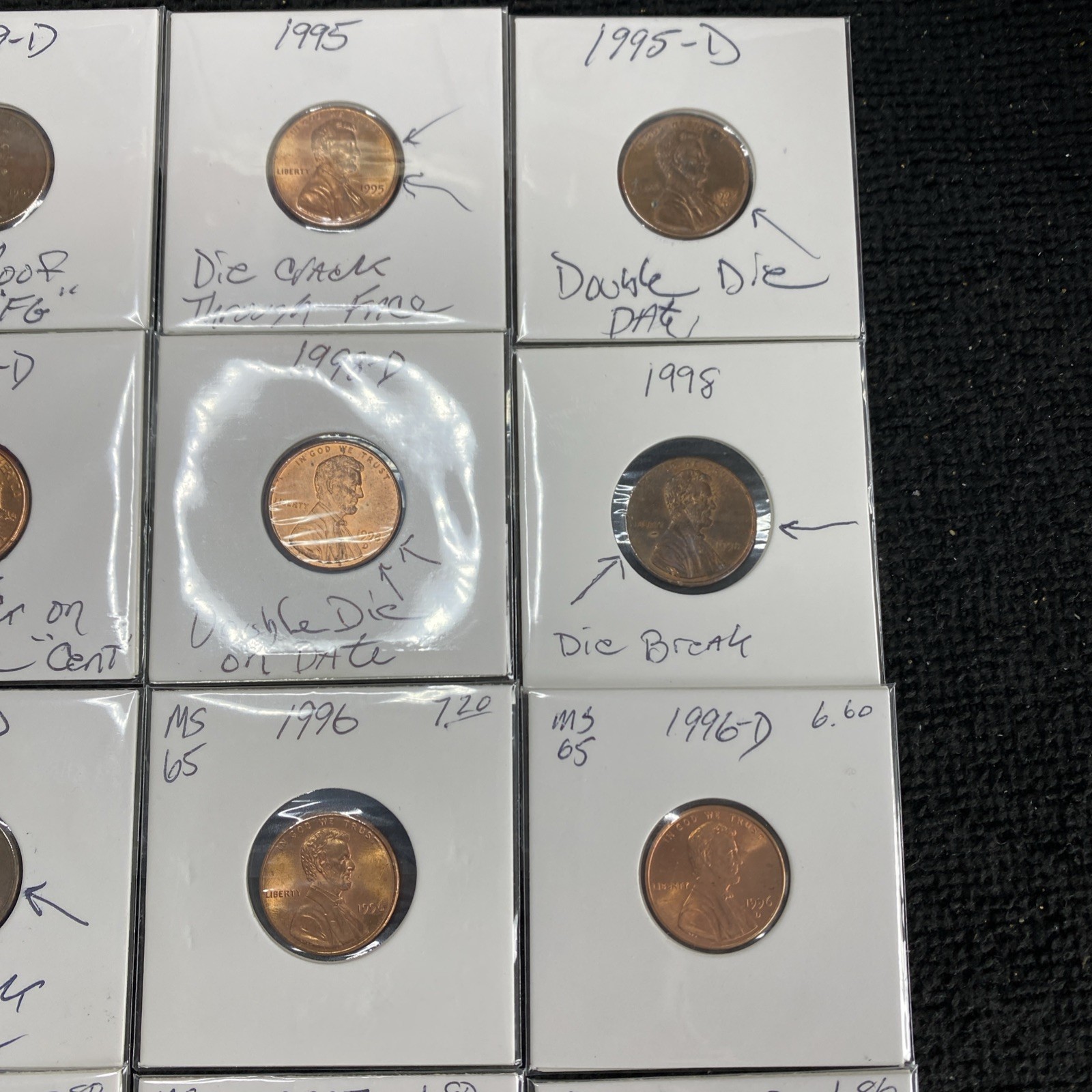 LINCOLN CENT P/D Lot of 10 Red BU 1996-2022 & A Lot of 10 1969-2000 Error Coins