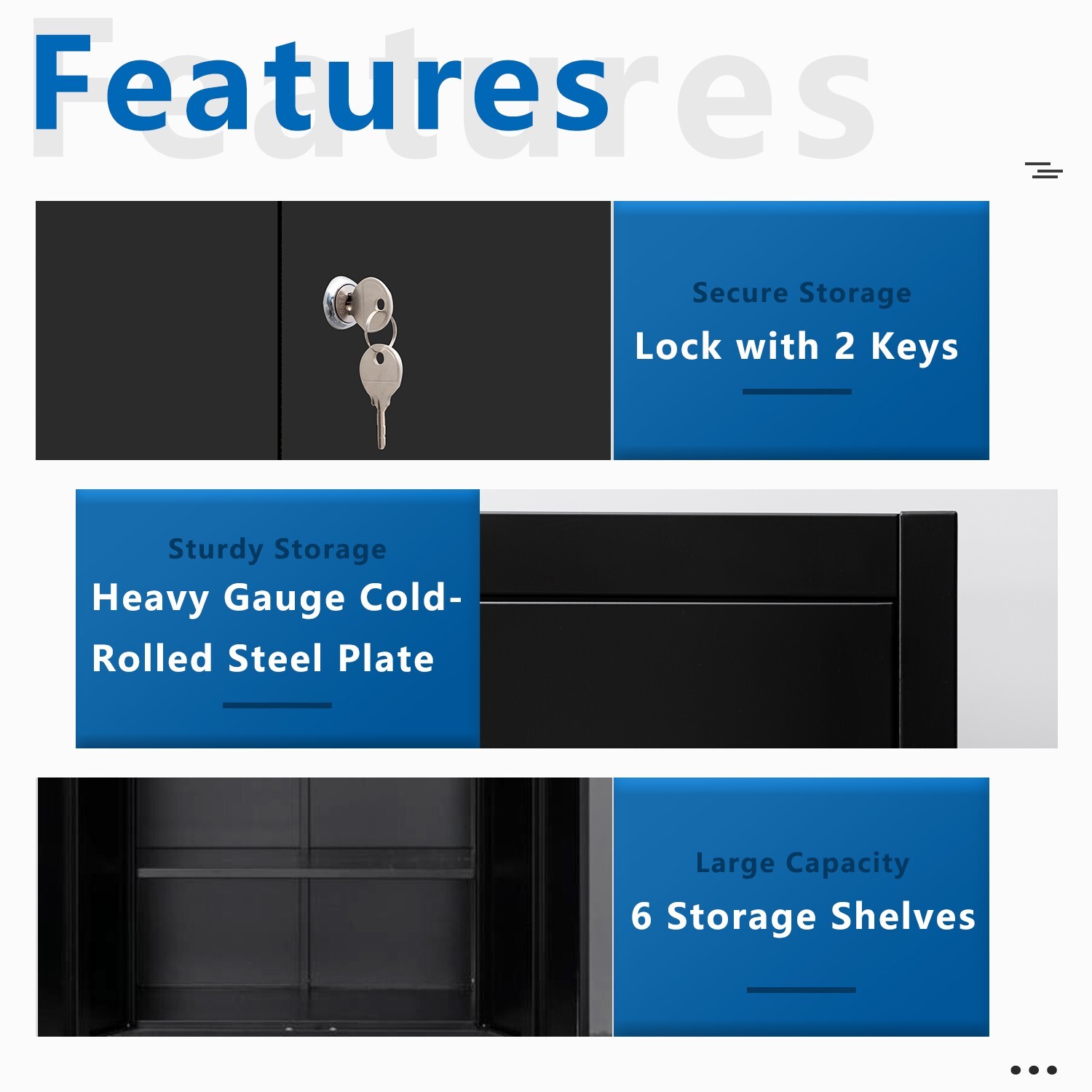 Locking Storage Cabinet with Adjustable Shelves, Metal Garage Storage Cabinet
