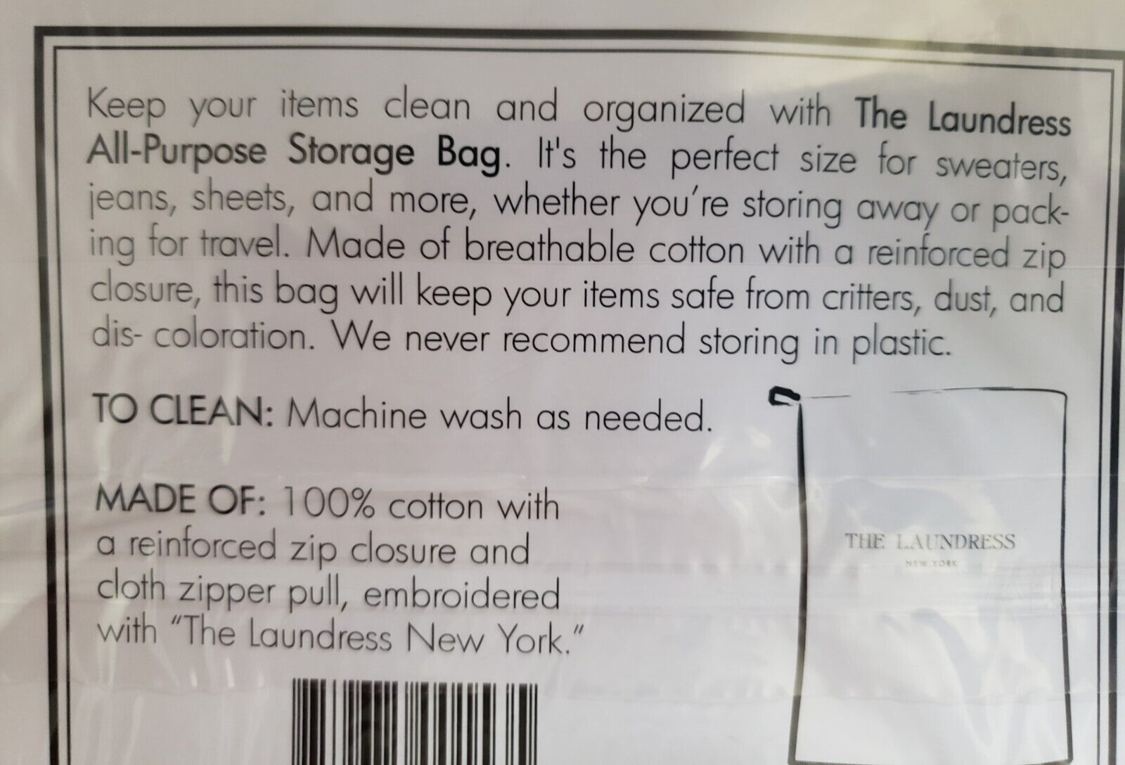 The Laundress - ALL PURPOSE STORAGE BAG - 1 pack - One Size Fits All - 19" x 24"