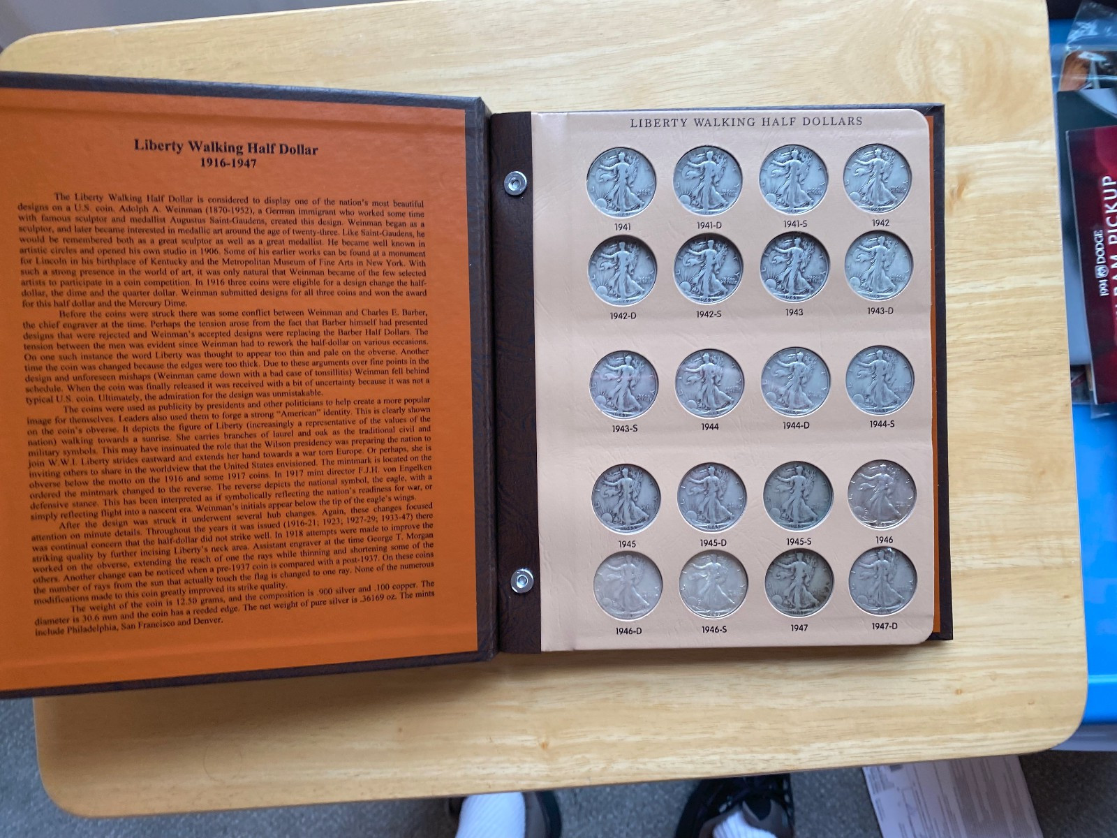 1941 -1947 P,D,S, Walking Liberty Half Dollar Short Set (20) Coins Dansco Album