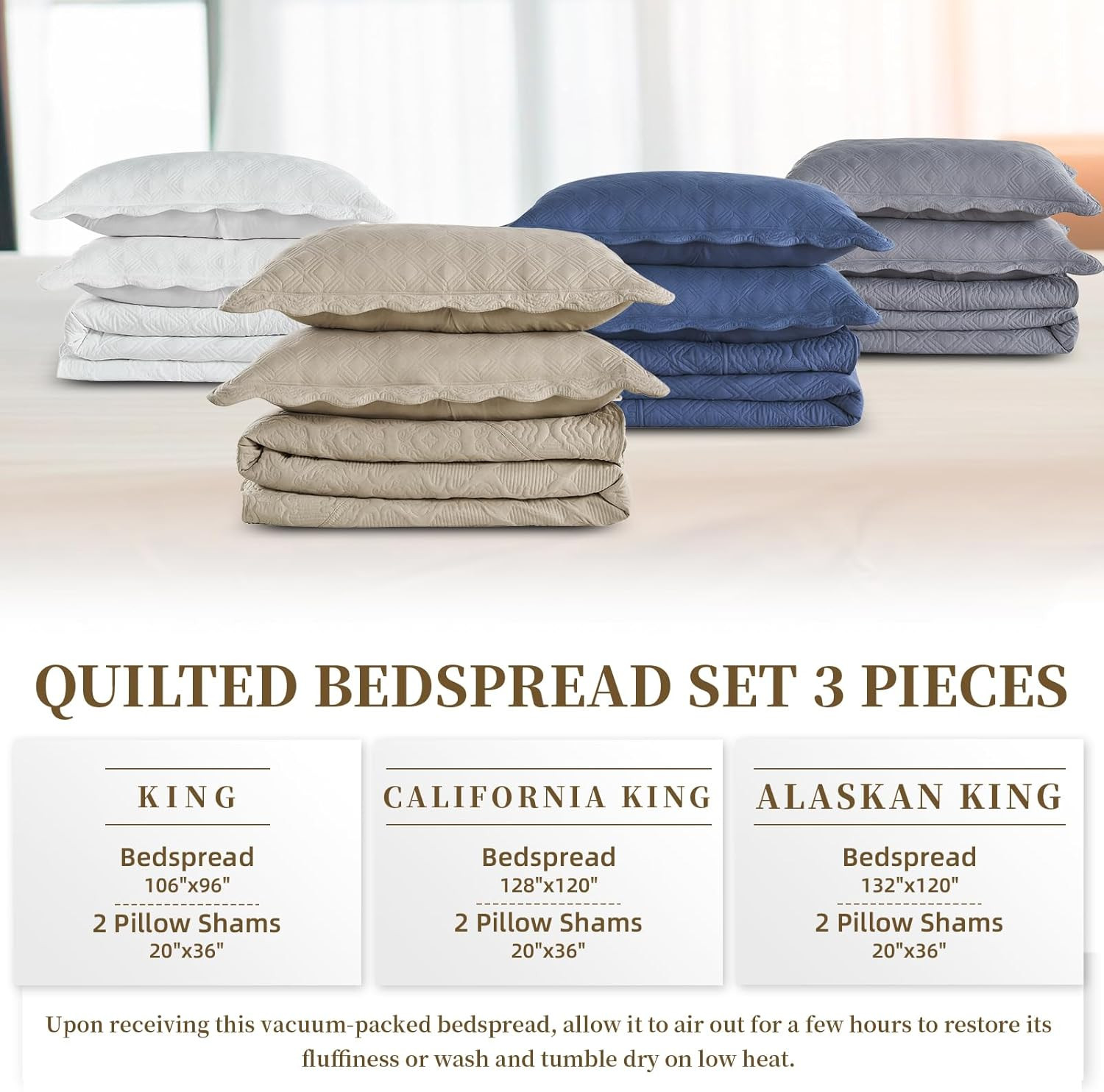 Alaskan King Bedspread Set - Oversized King Bedspreads, 132X120 Inches, Extra Wi