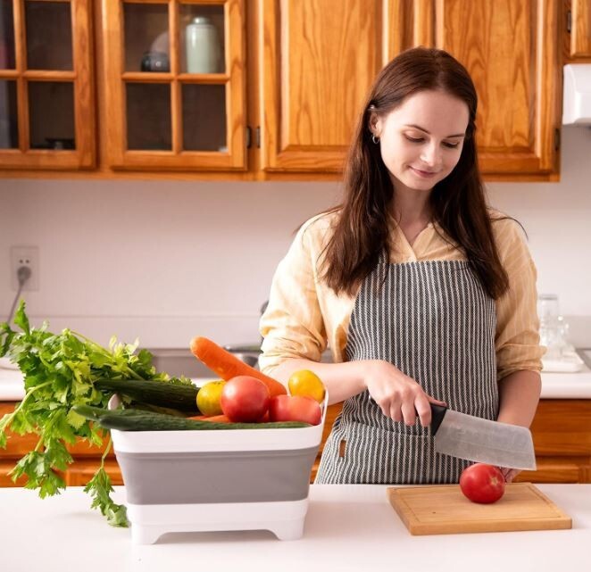 2 PACK! Gray Collapsible Sink with Drain, Wash Basin Camping Kitchen Laundry Tub