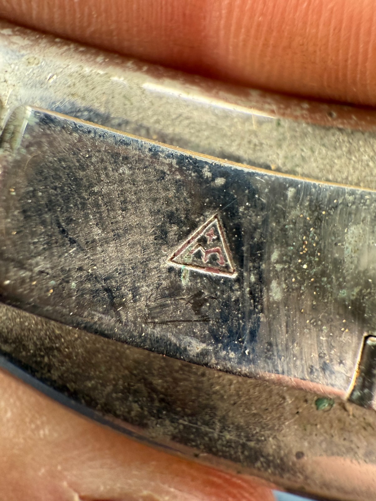 Antique German Silverplate Flask Art Deco Engine Turned Design Triangle Mark