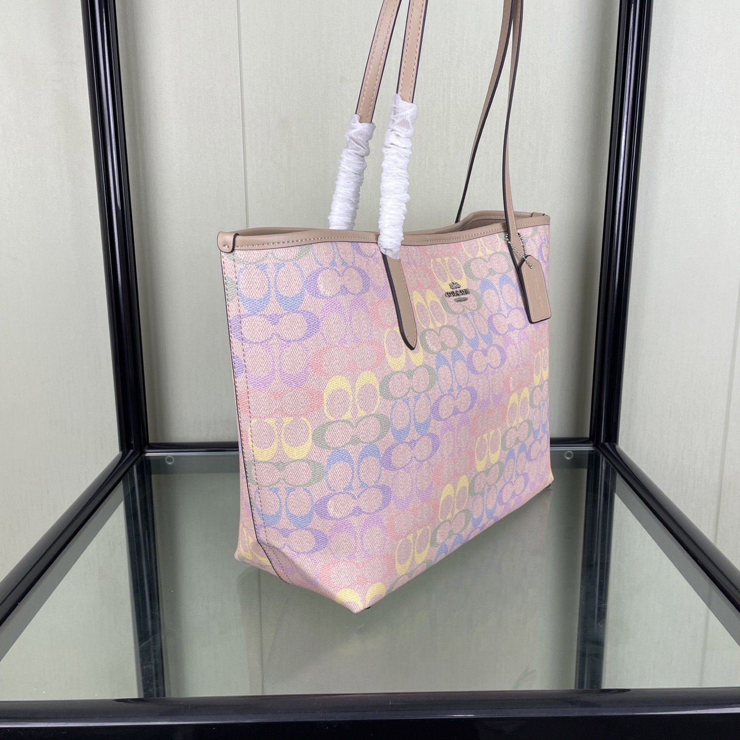 COACH City Tote Bag In Rainbow Signature Canvas CDA93 Sand Multi NEW #NEKO