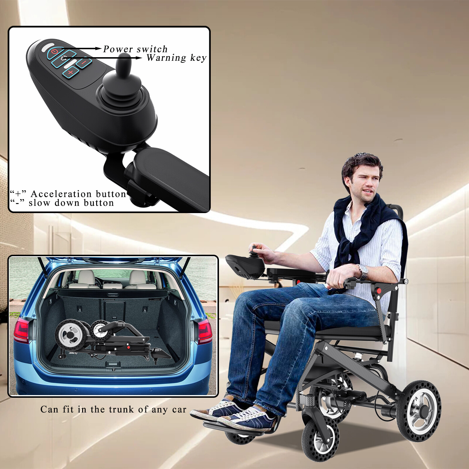 Foldable Electric Powered Mobility Wheelchair Lightweight Motorized Wheel Chair