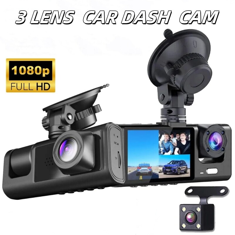 Dash Cam HD 1080p Car Dual Lens Front/Rear/Inside Video Recorder Camera G-sensor