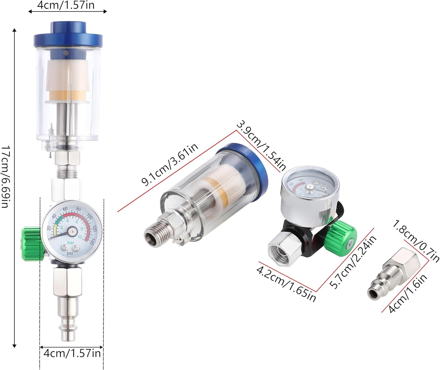 Regulador de Aire Pistola de Pintar Separador de Agua y Aceite Compresor 1/4 NPT