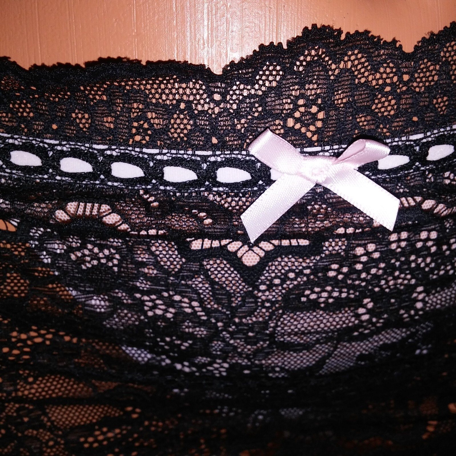 Victoria Secret Garter Belt Skirted Attached Thong Panty Black Pink Lace Dream