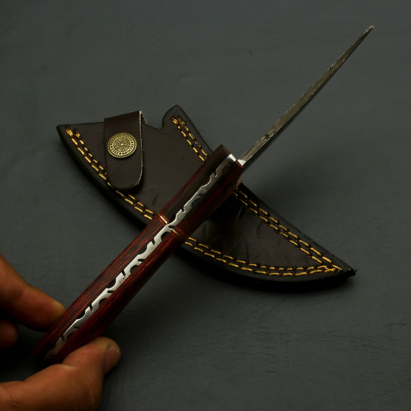 CUSTOM HAND FORGED DAMASCUS STEEL Hunting KNIFE W/ BEAUTIFUL HANDLE + Sheath