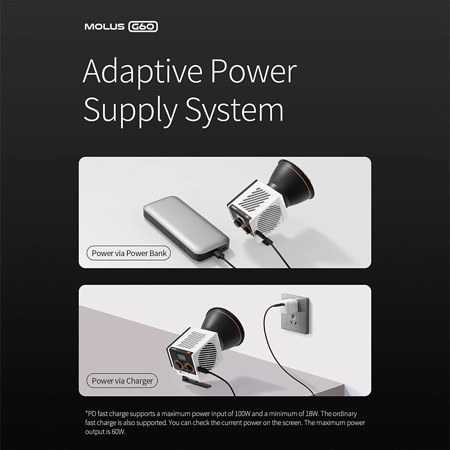 Zhiyun Molus G60 60W Protable COB Led Video Light Bi-Color Photography Light