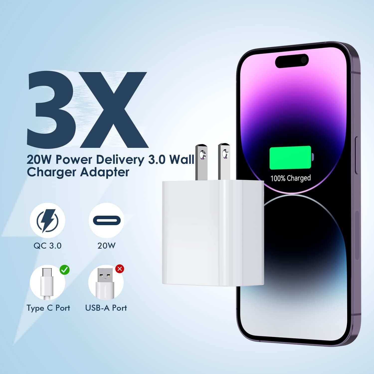 Lot 20W USB C Type C Power Adapter Fast Charger Block For iPhone 17 16 15 14 13