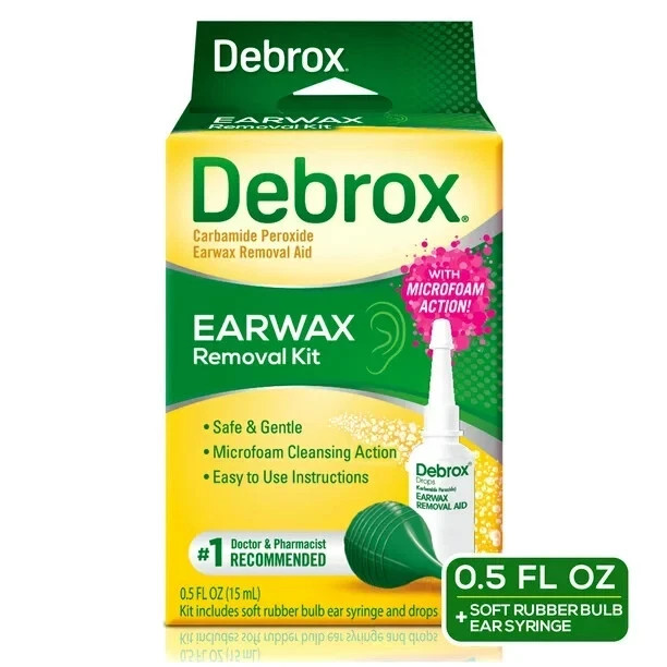 Debrox Earwax Removal Kit, Includes Drops and Ear Syringe Bulb, EXP 02/2026