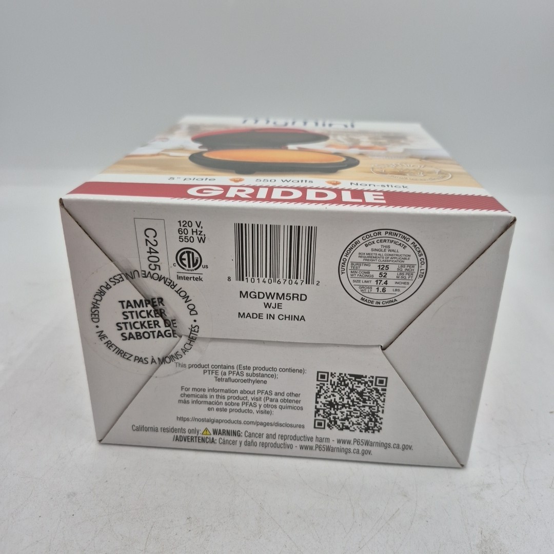 Nostalgia My Mini 5" Griddle, Eggs, Burgers. -Red- Nonstick Surface - NEW!