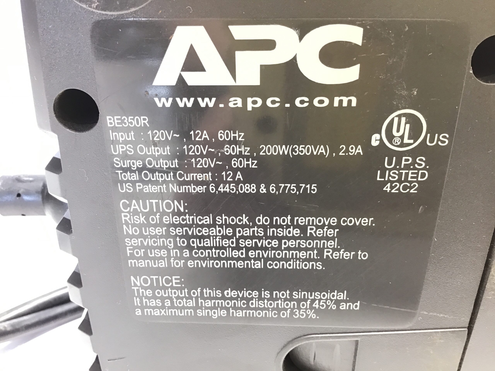 APC Back-UPS ES 350 - BE350R Backup Battery Surge Protection 120V 12A 60Hz 200W