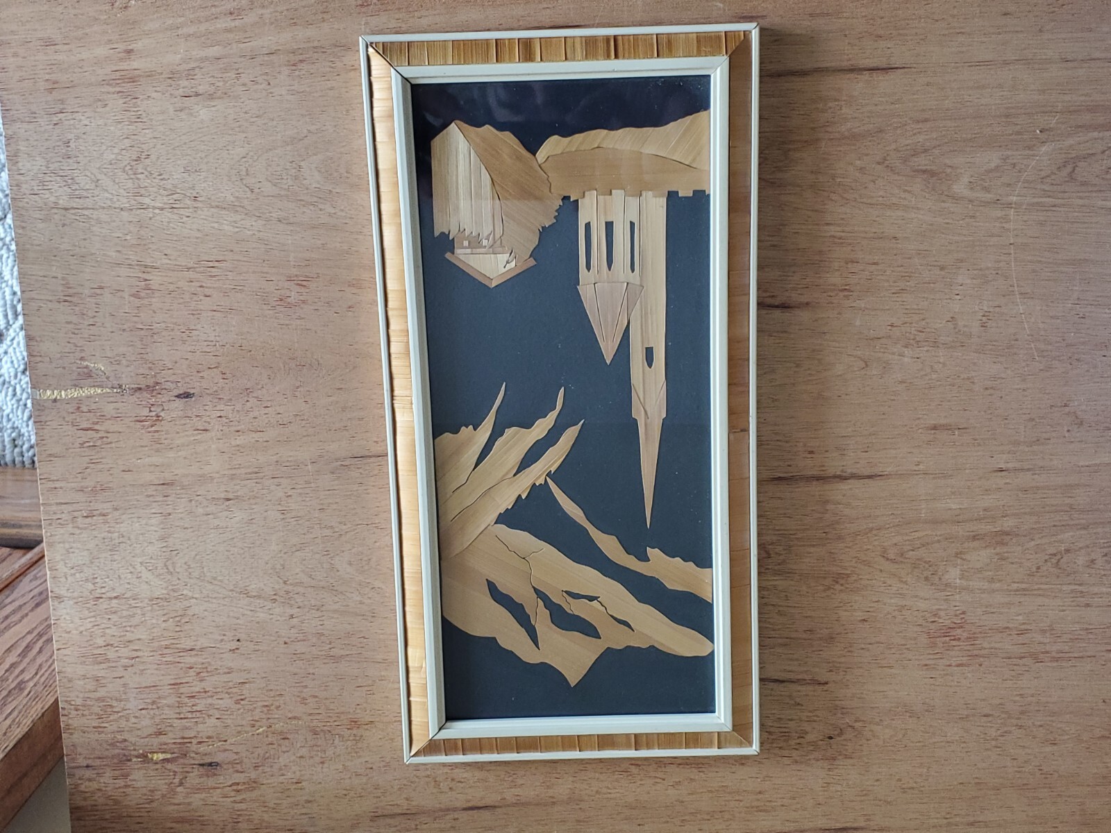 Mountain Scene Church Wall Art Hanging Decor Unsure Unusual Vintage Bamboo Inlay