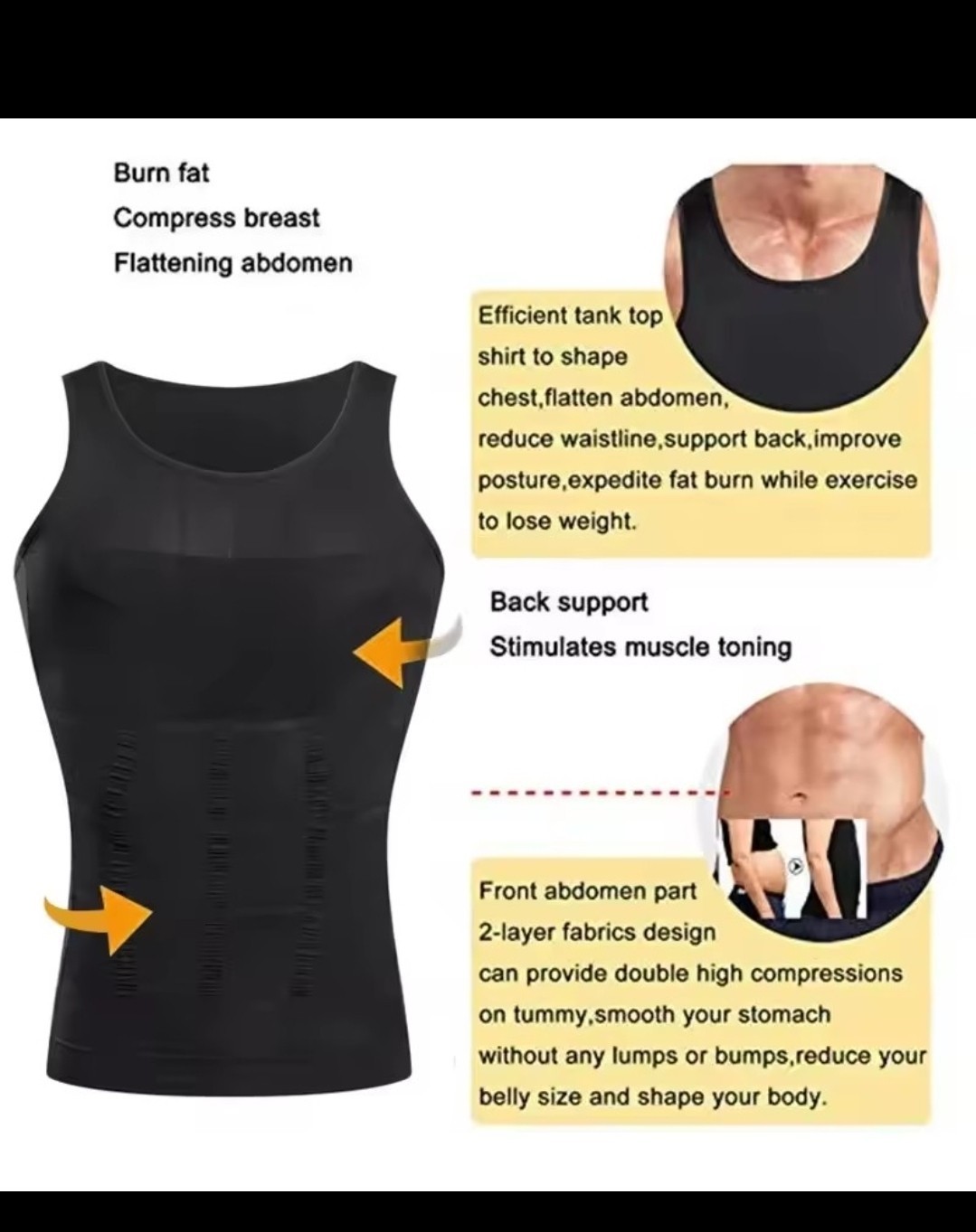 Men's White Sleeveless Firm Compression Base Layer Top Double Layer Back Support