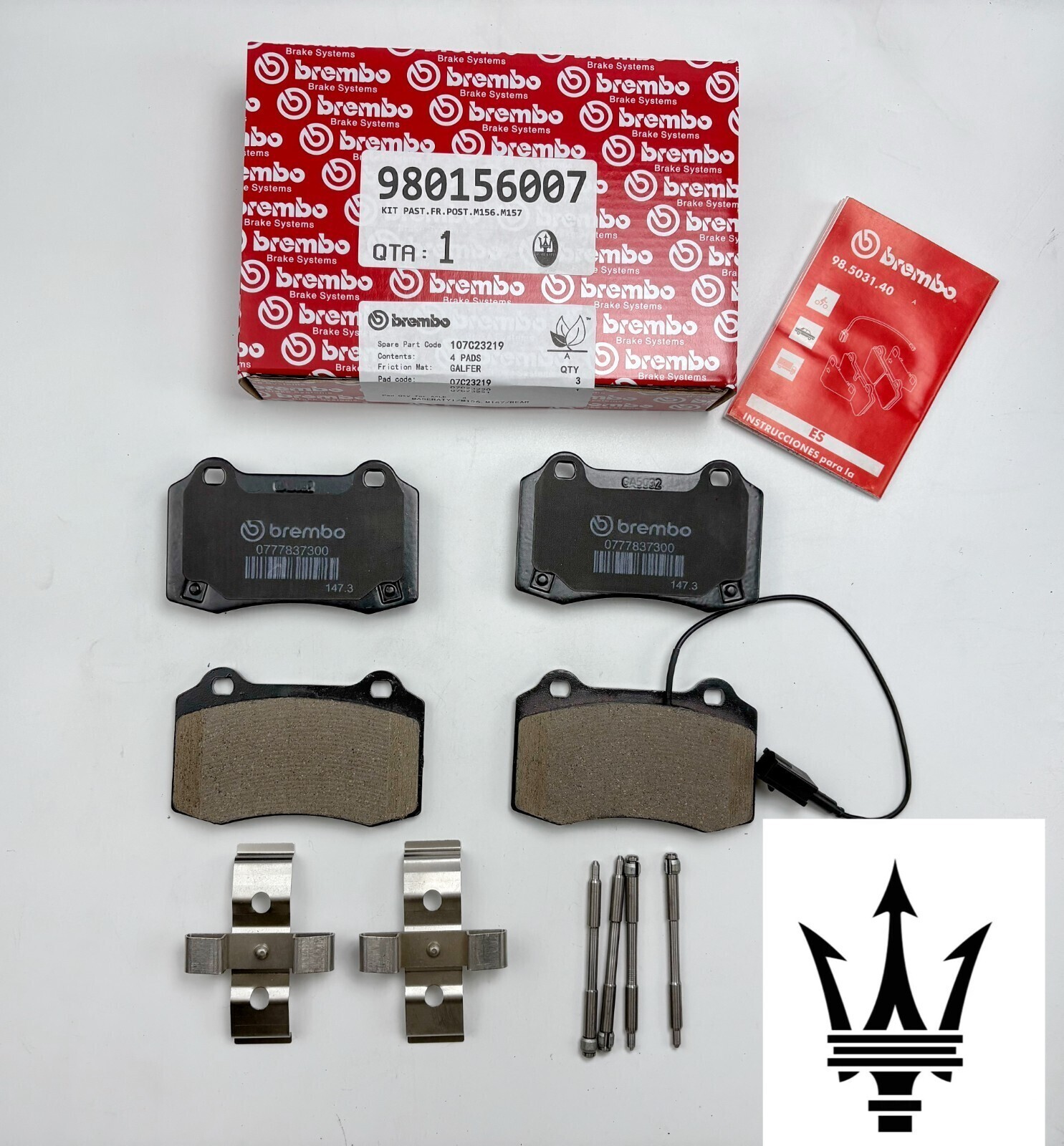 MASERATI GHIBLI QUATTROPORTE REAR BRAKE PADS WITH SENSORS 980156007