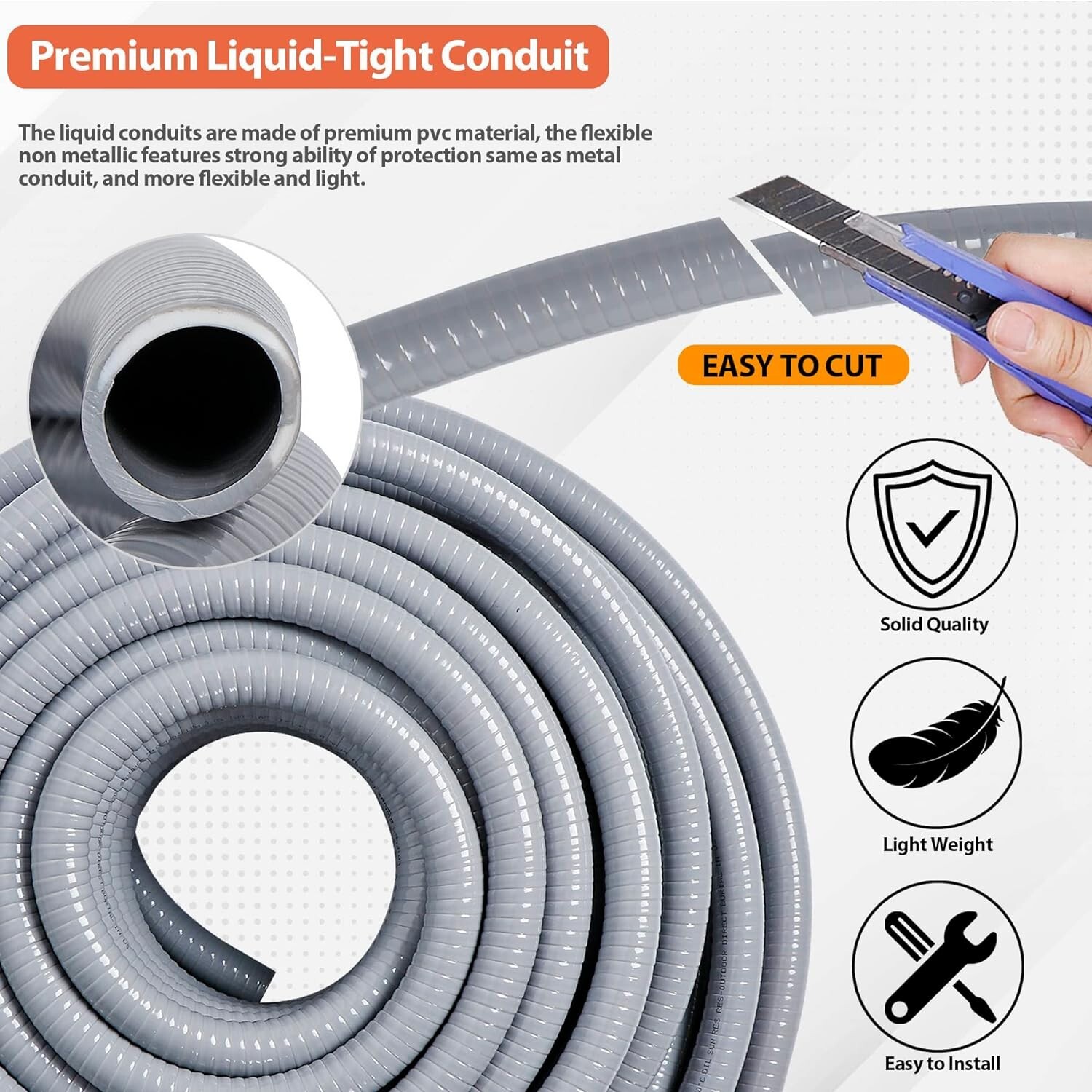 1/2" 50ft Electrical Conduit Kit - Flexible Non-Metallic Liquid-Tight Conduit