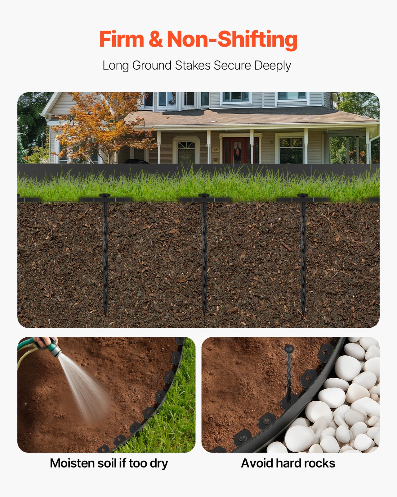 VEVOR Landscape Edging 100 ft x 1.5 in L-Shaped Plastic Garden Border No Dig