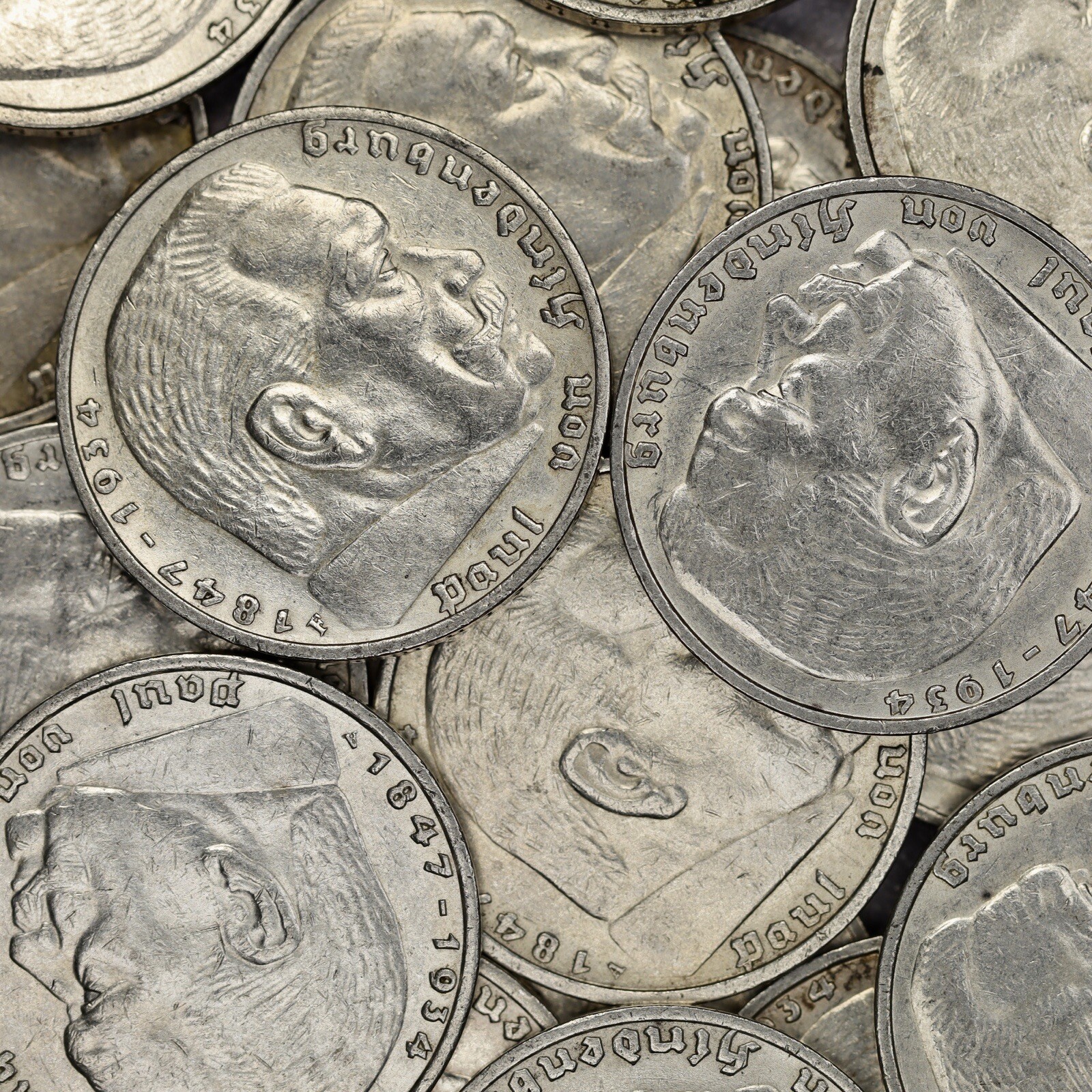 Third Reich WW2 German 5 Reichsmark Hindenburg Silver Coin