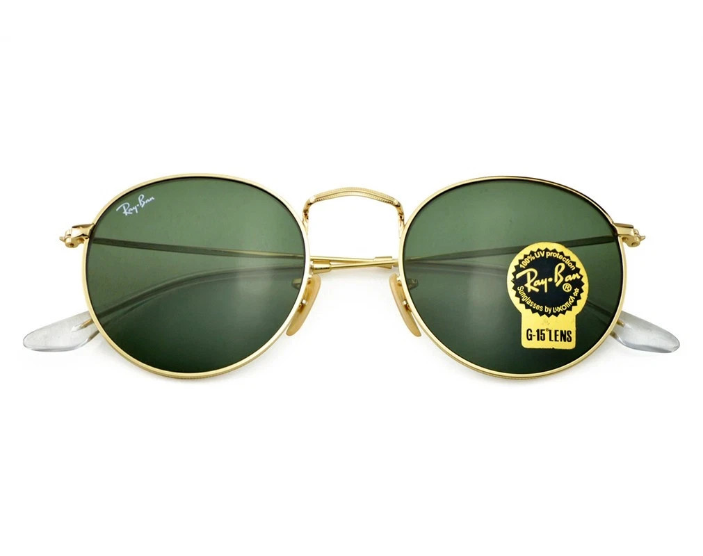 Ray-Ban Sunglasses RB3447 Round Metal Gold Frame Green Classic Lens 50mm Unisex