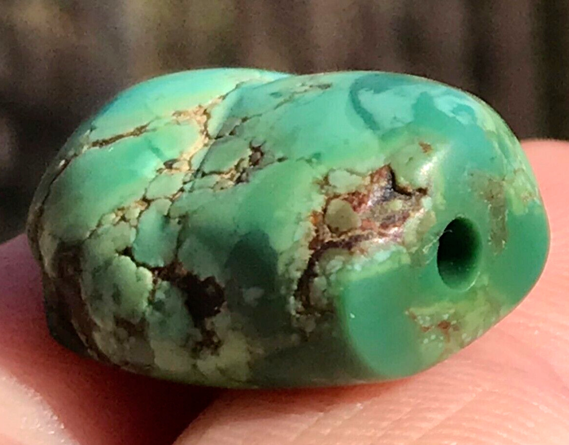 RARE ANTIQUE VERY OLD TIBETAN TURQUOISE BEAD - BEAUTIFUL WORN PATINA!