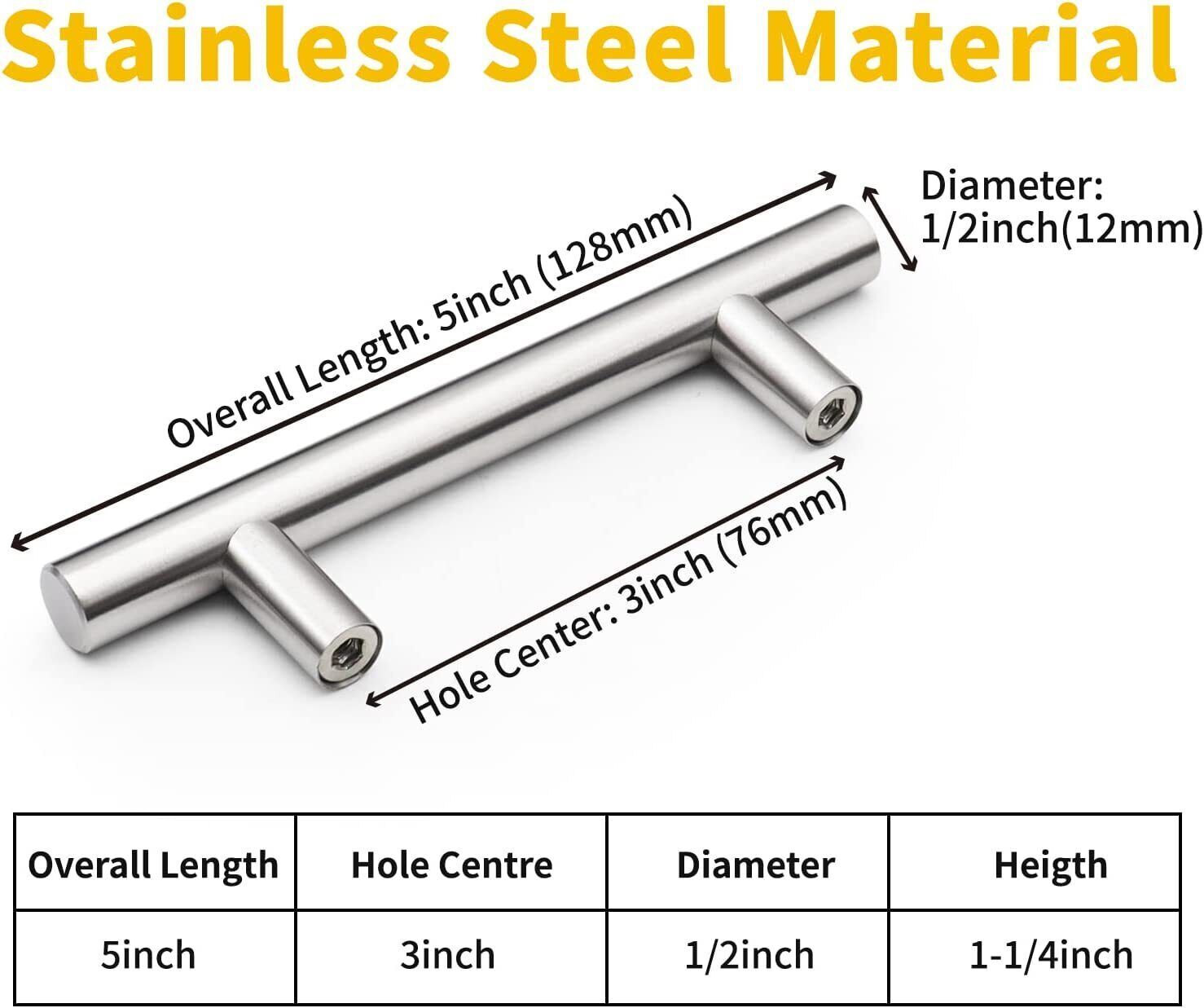 30Pack Brushed Nickel Kitchen Cabinet Handles Stainless Steel Drawer T Bar Pulls