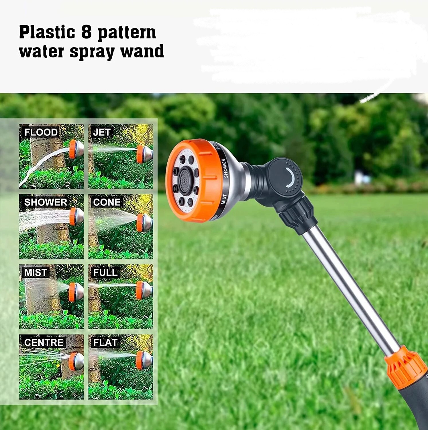 Garden Hose Watering Wand Heavy Duty Nozzle Sprayer 8 Spray Patterns 18 In