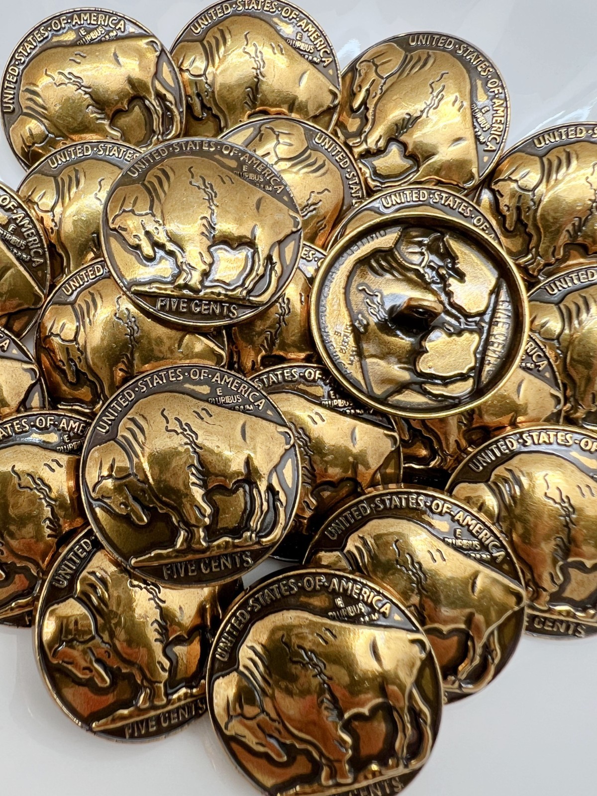 10PC Antiqued Gold Buffalo Rustic Metal Buttons Shank Buttons 1" 26mm