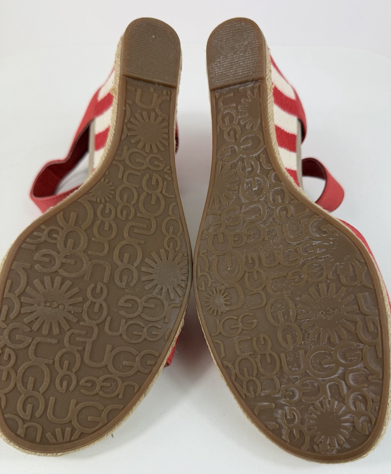 UGG Womens 10 Wedge Sandals Atasha Stripe Coral Ankle Strap Espadrille