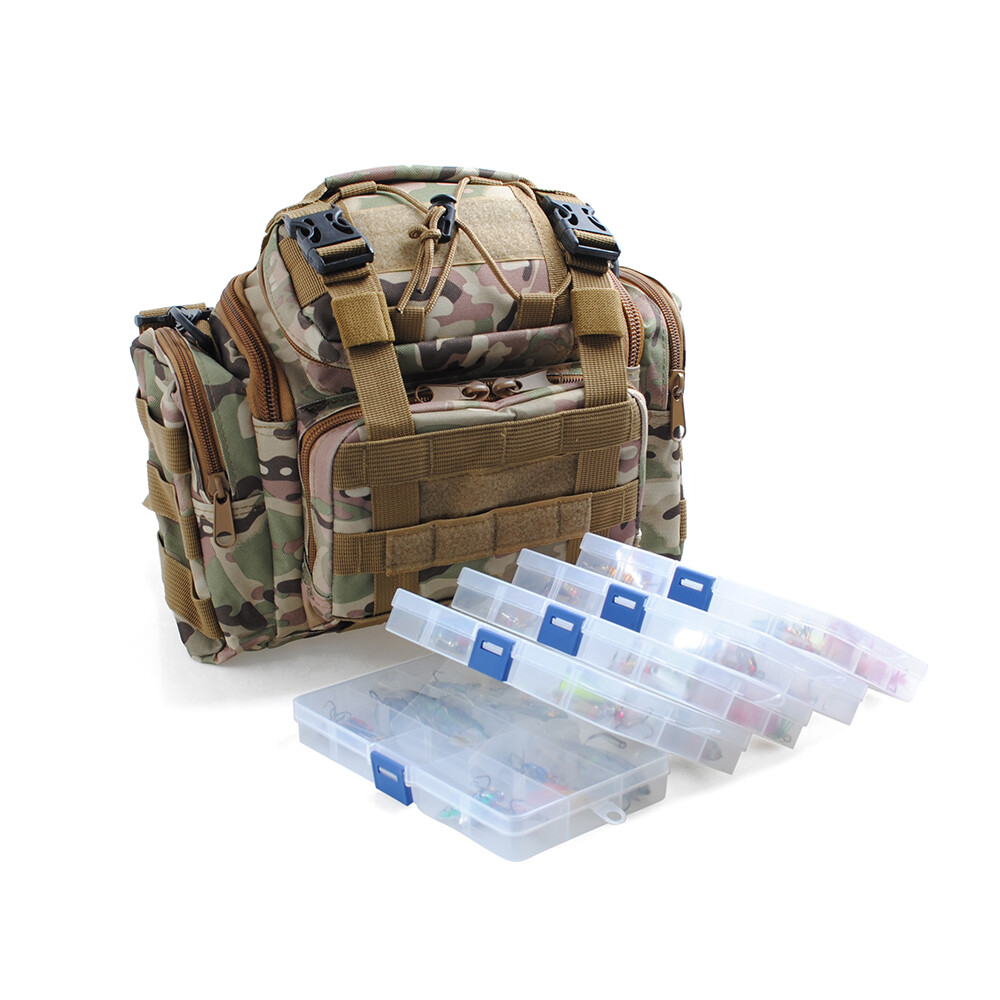 Fishing Tackle Bag Loaded 60pcs Spoon Lure Crankbait 5 Box Storage Mixed Lot US