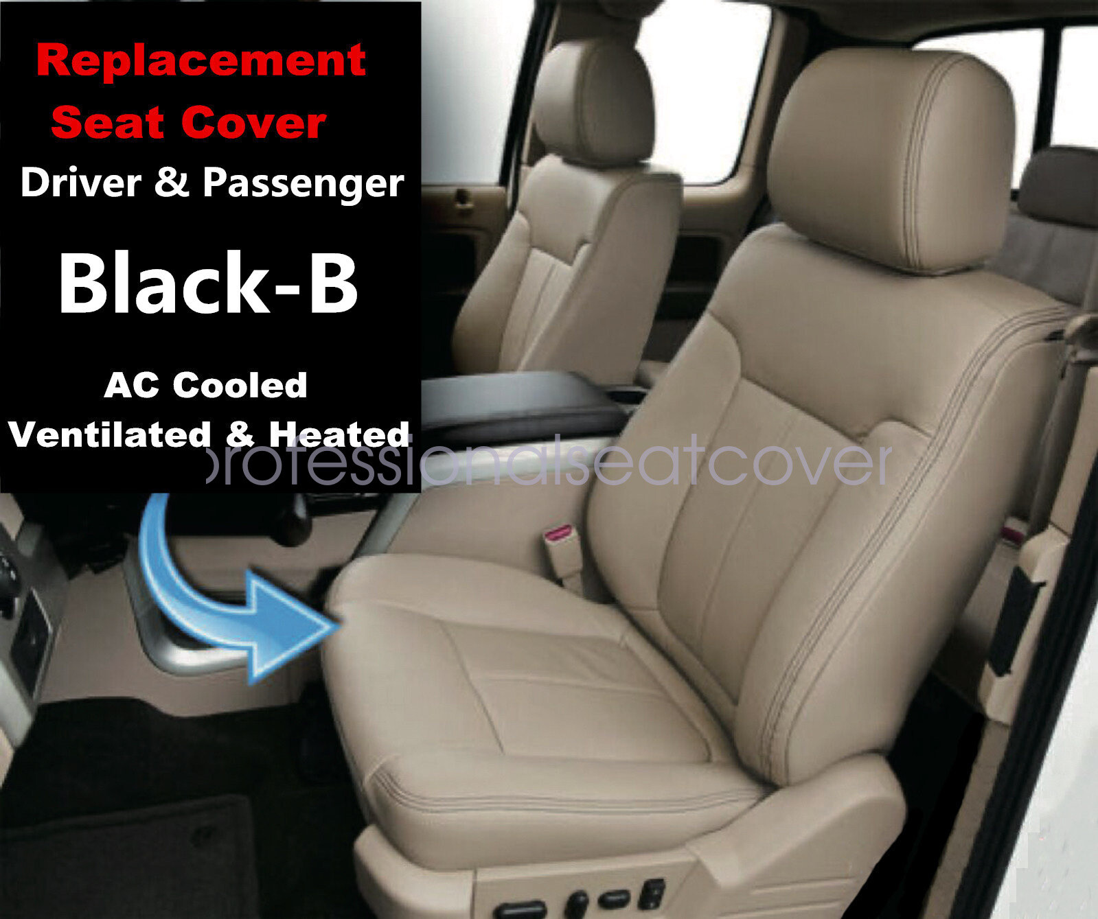 For 2009-2014 Ford F150 Lariat Front PERFORATED Leather Seat Cover Black