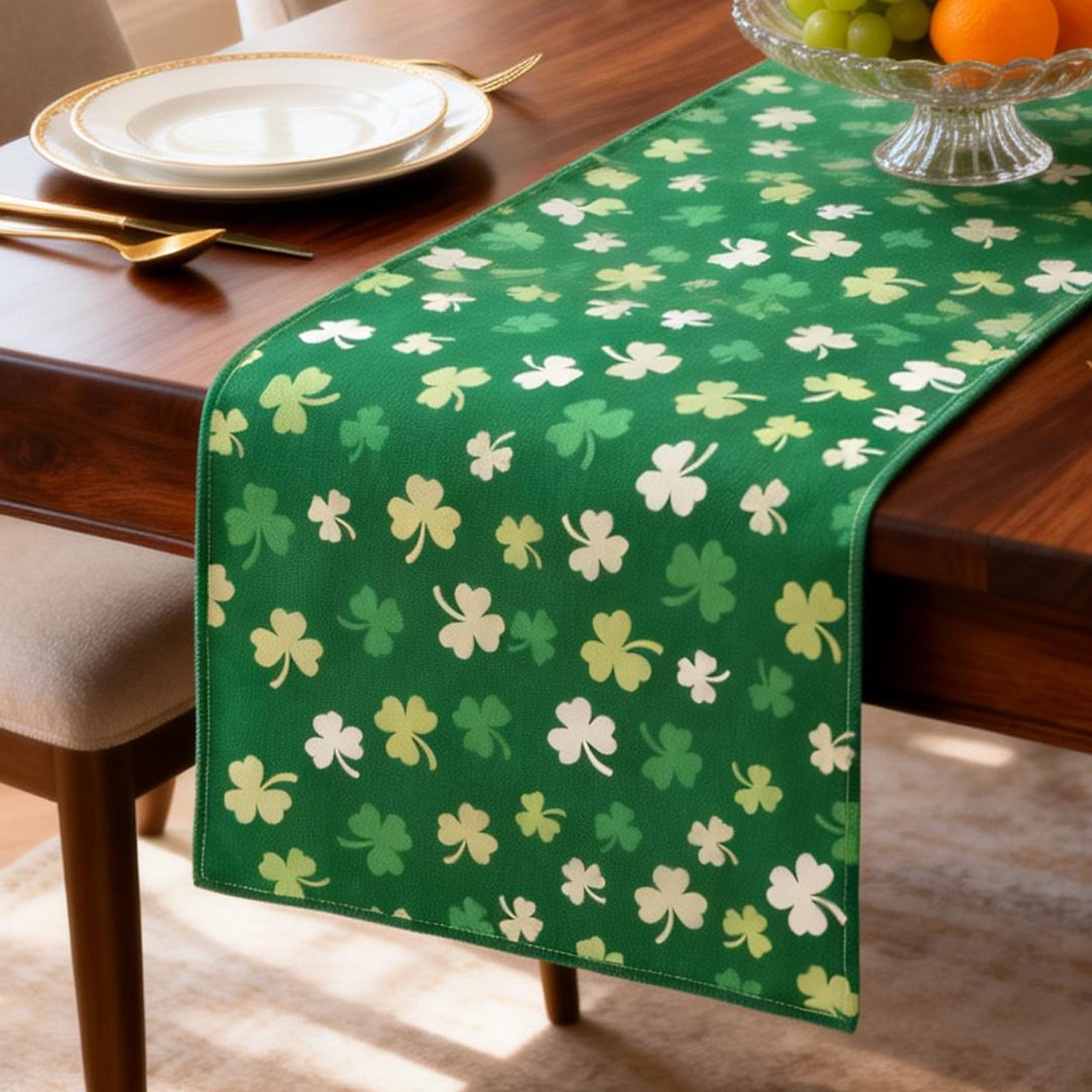 St. Patricks Day Table Runner Decorations 13x72 Inch Green Lucky Shamrock Tab...