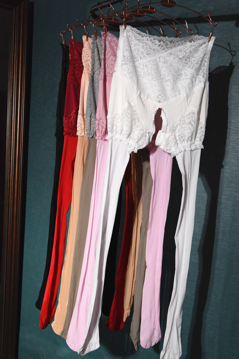 Open Crotch Lace Pantyhose Stretchy Tights Glossy Panties and Stockings in One
