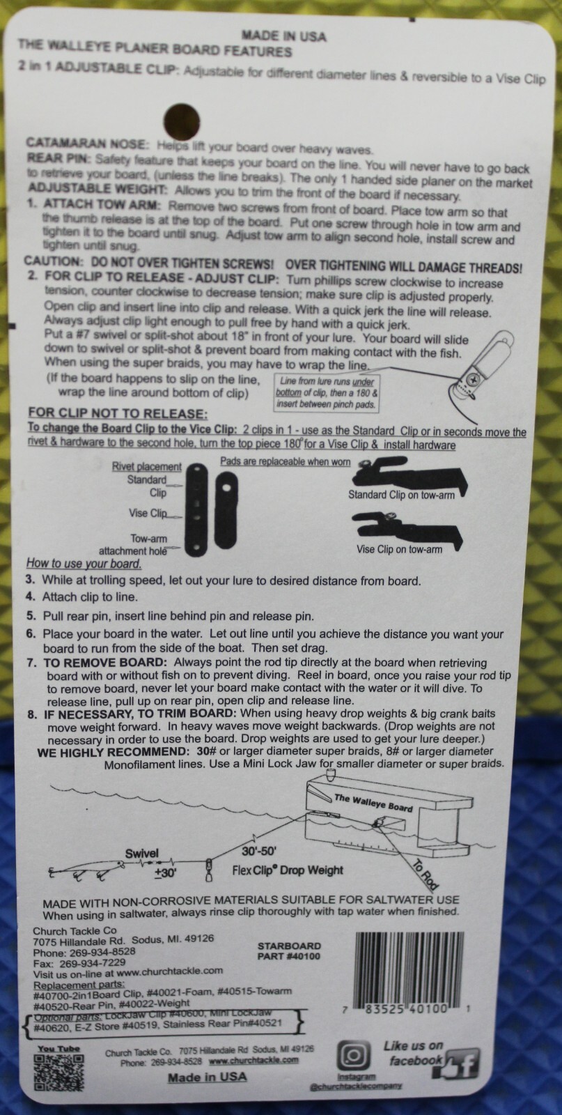 Church Tackle The Walleye Board Planer Board Port And Starboard 2-Pack