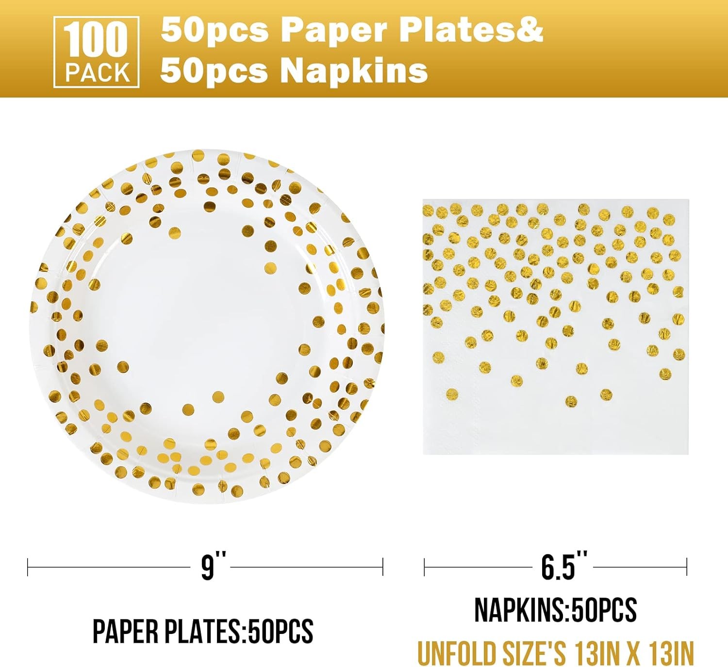 White and Gold Paper Plates Napkins Set 50 Pack for All