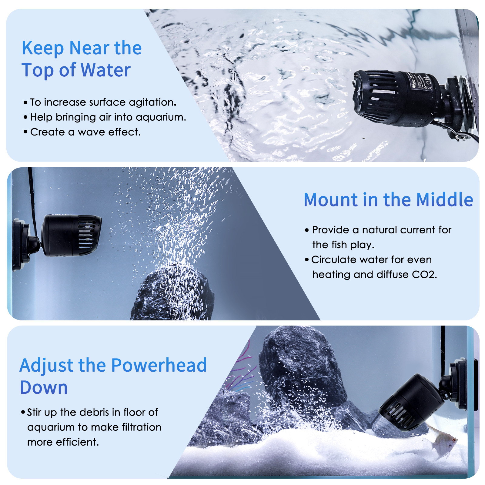 hygger Mini Wave Maker 15-40-100 Gallon Aquarium Quiet Powerhead with Magnetic