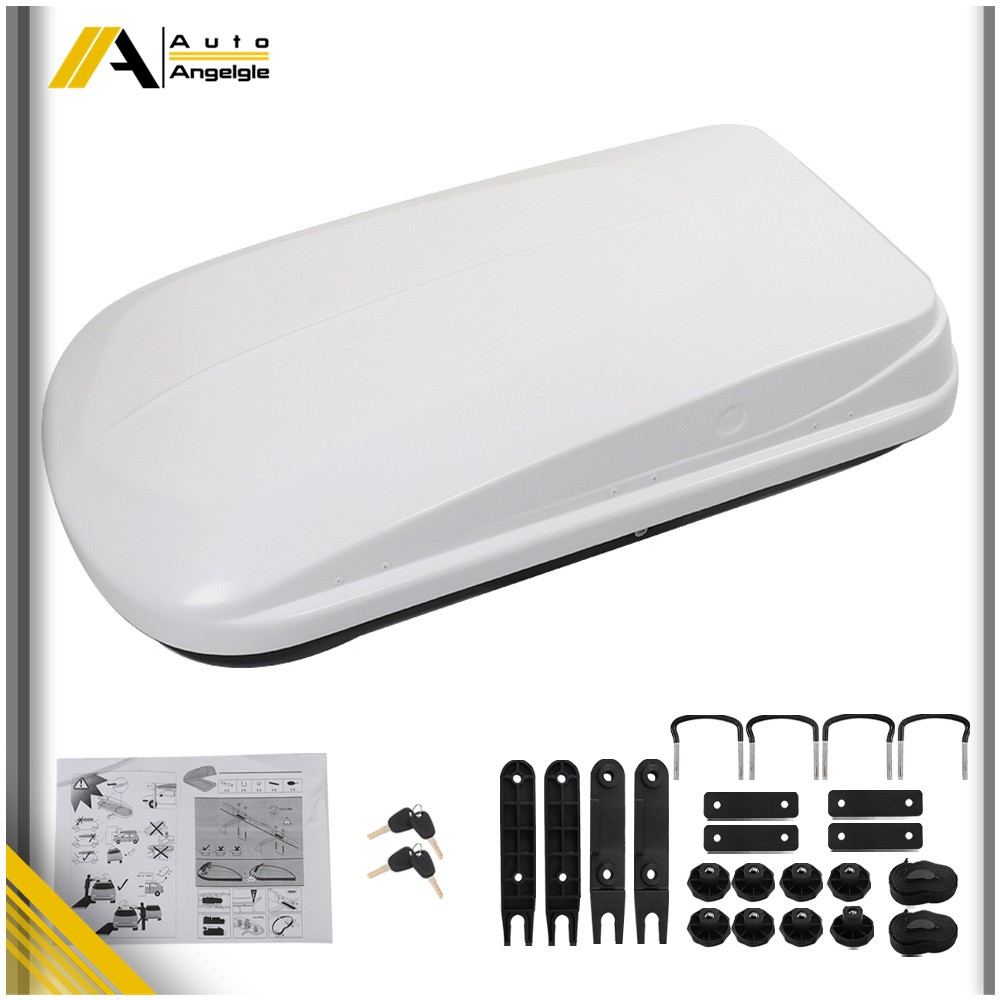 White 14 ft3 ABS Car Roof Top Box Cargo Luggage Carrier 2 Locks Toolless Install