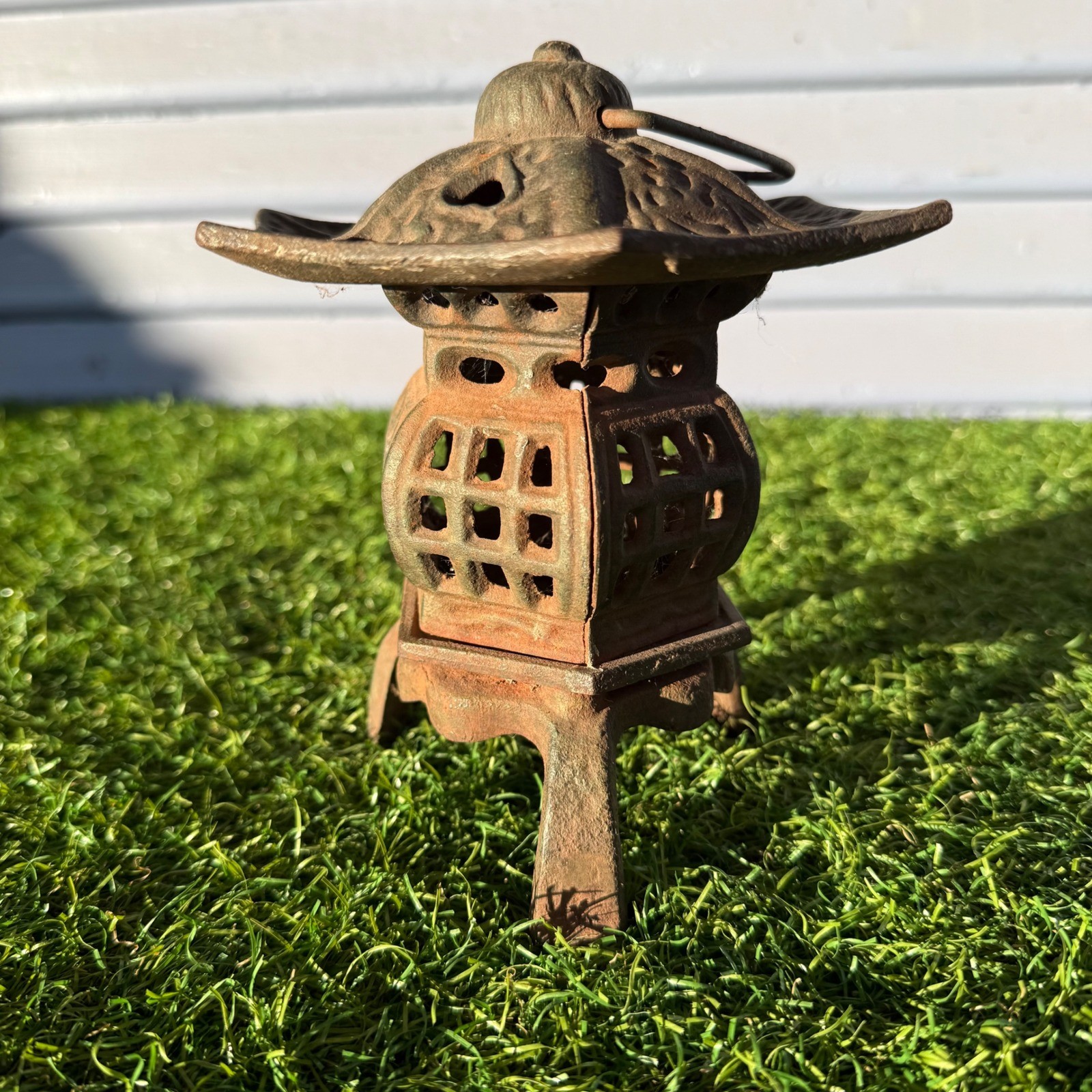 Vintage Japanese Cast Iron Pagoda Garden Candle Lantern 1940s