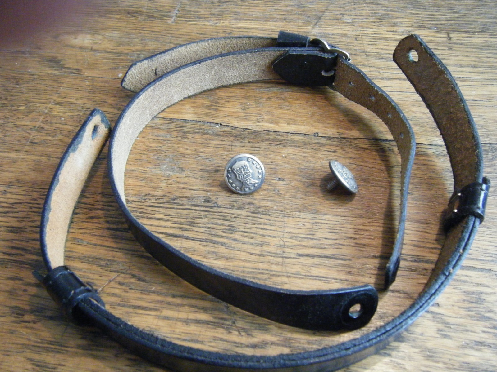 Genuine Air Force Black Leather Dress Hat Adjustable Chin Strap with Buttons